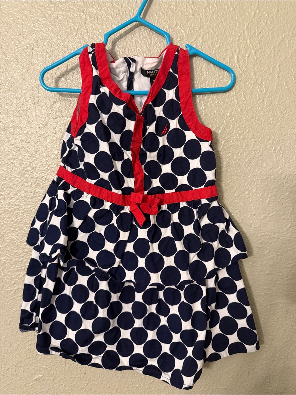 Nautica Navy and Red Polka Dot Ruffle Dress